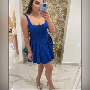 Women’s Blue Drop-Waist Open-Back Party Dress, M